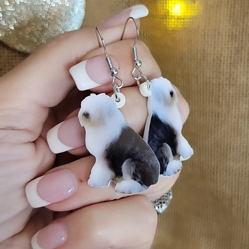 Old English Sheepdog Drop Earrings